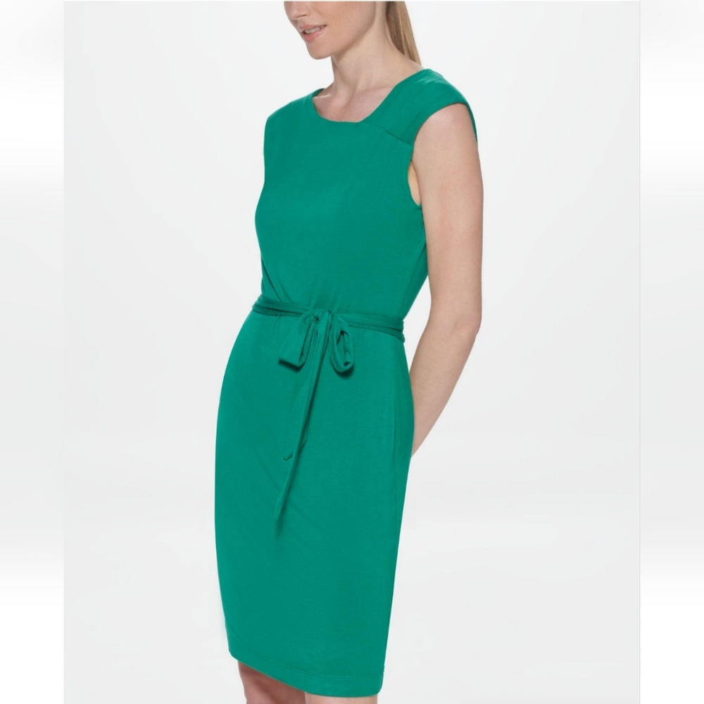 CALVIN KLEIN Womens Sleeveless Asymmetrical Neckline Sheath Dress, Green Size 6